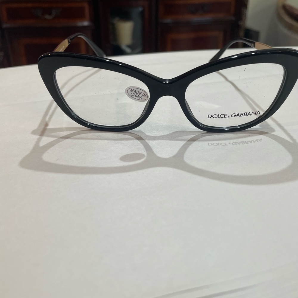 Dolce & Gabbana Black Cat-Eye Glasses with Subtle Gold Temples